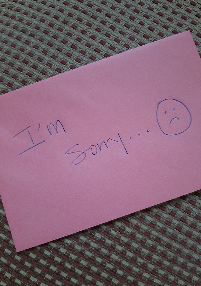 I am sorry - apology note - post